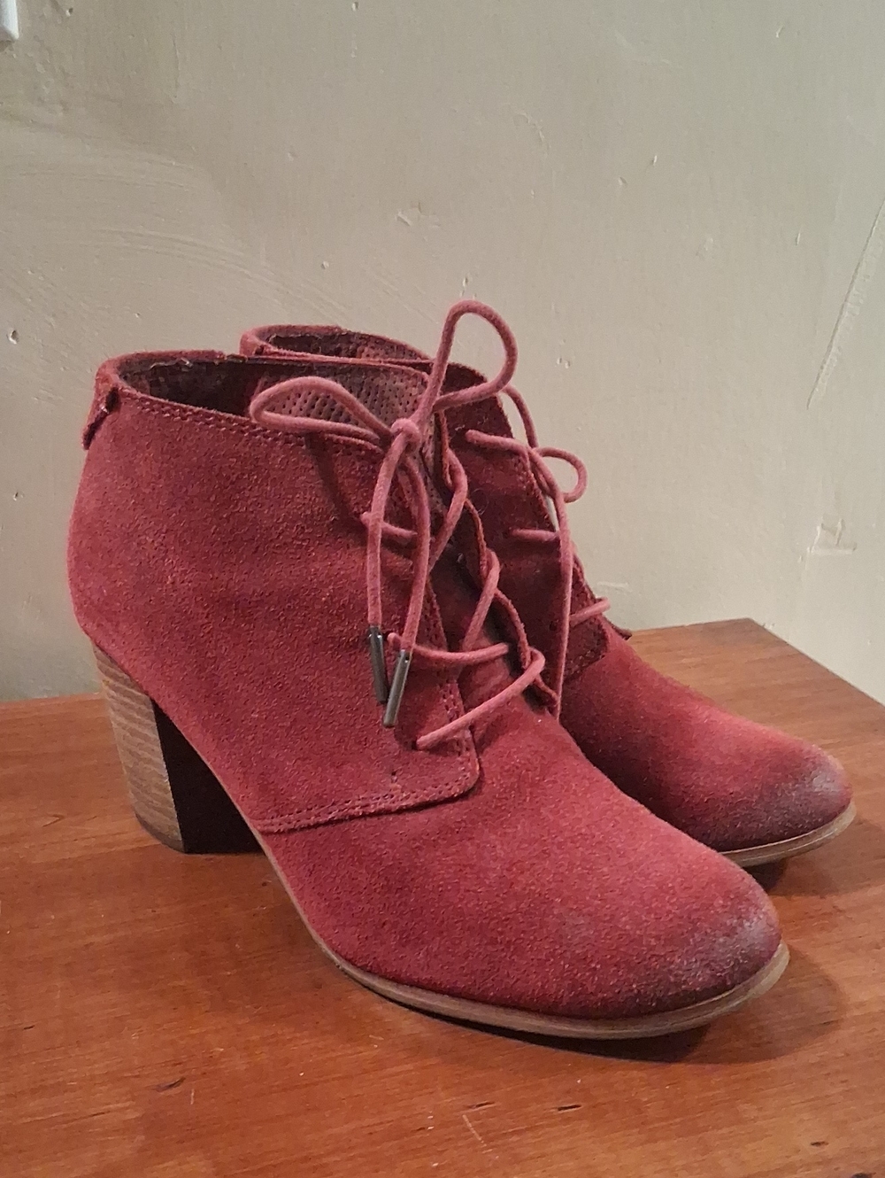 Toms Red Suede Lace-Up Ankle Booties